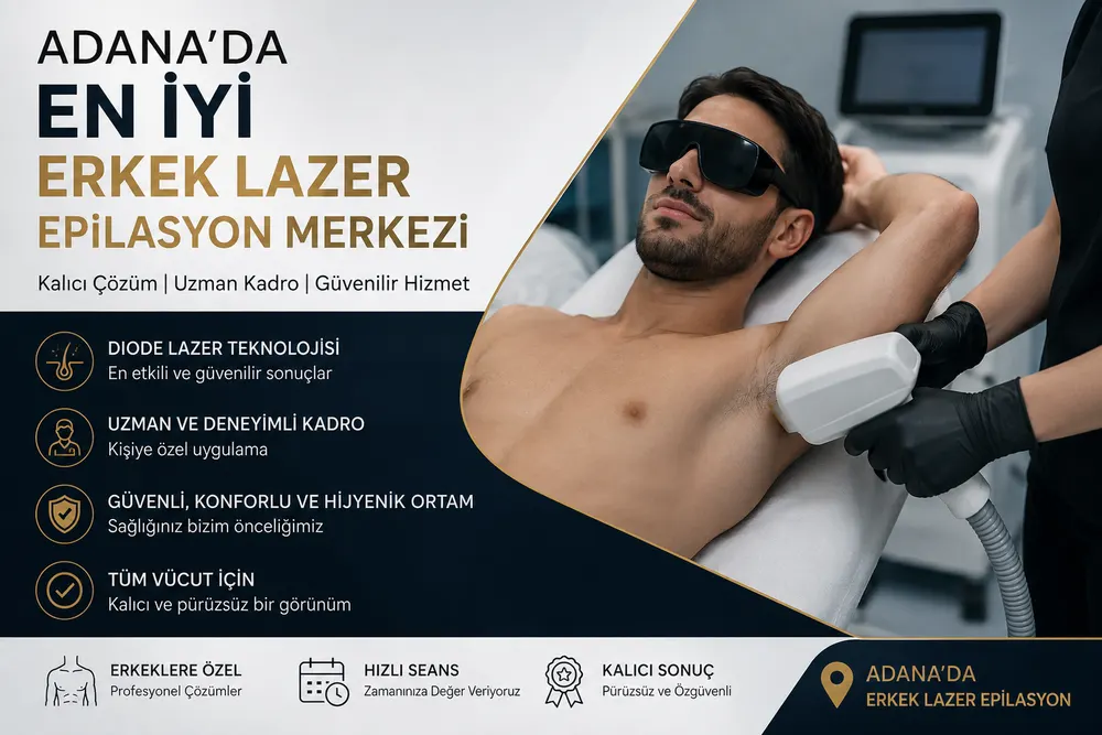 Adana'da erkeklere özel, hijyenik ve mahrem bir ortamda yapılan erkek lazer epilasyon uygulamasını temsil eden görsel