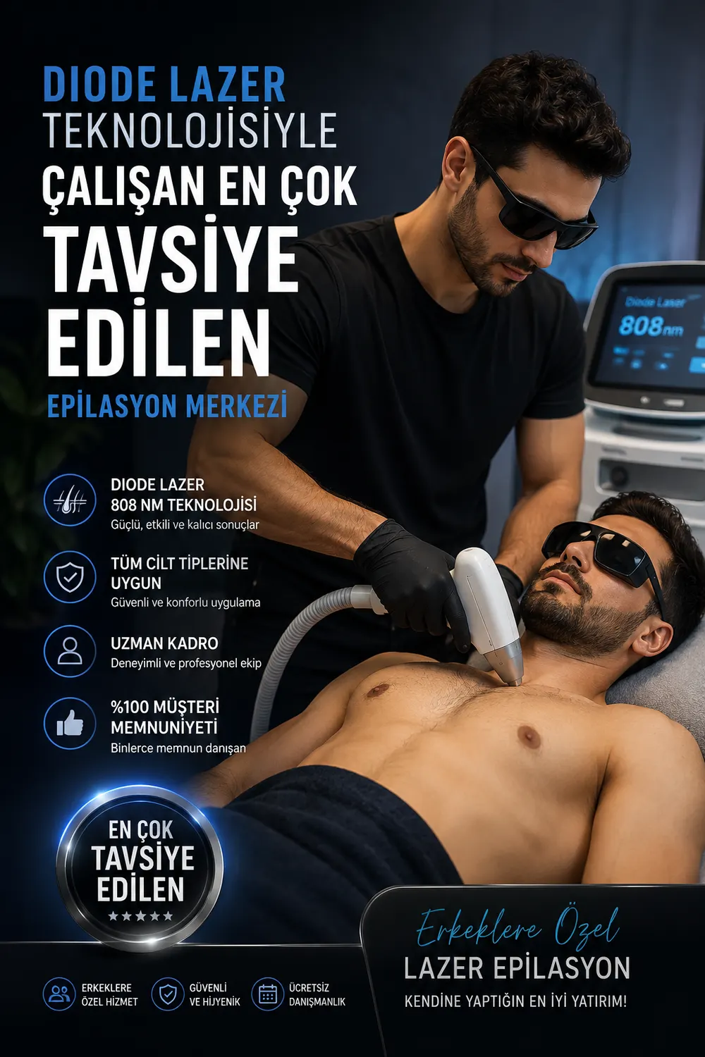 Adana'da diode 808 nm buz lazerle erkek lazer epilasyon uygulaması