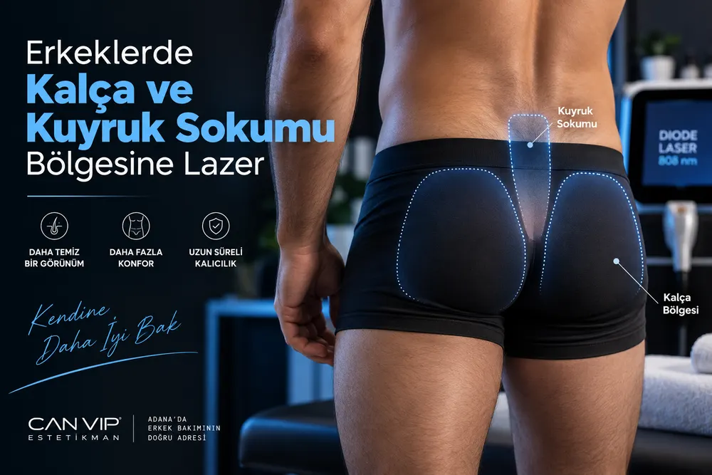 Can Vip Erkek Bakım'da kalça lazer epilasyon öncesi kıl ve cilt değerlendirmesi