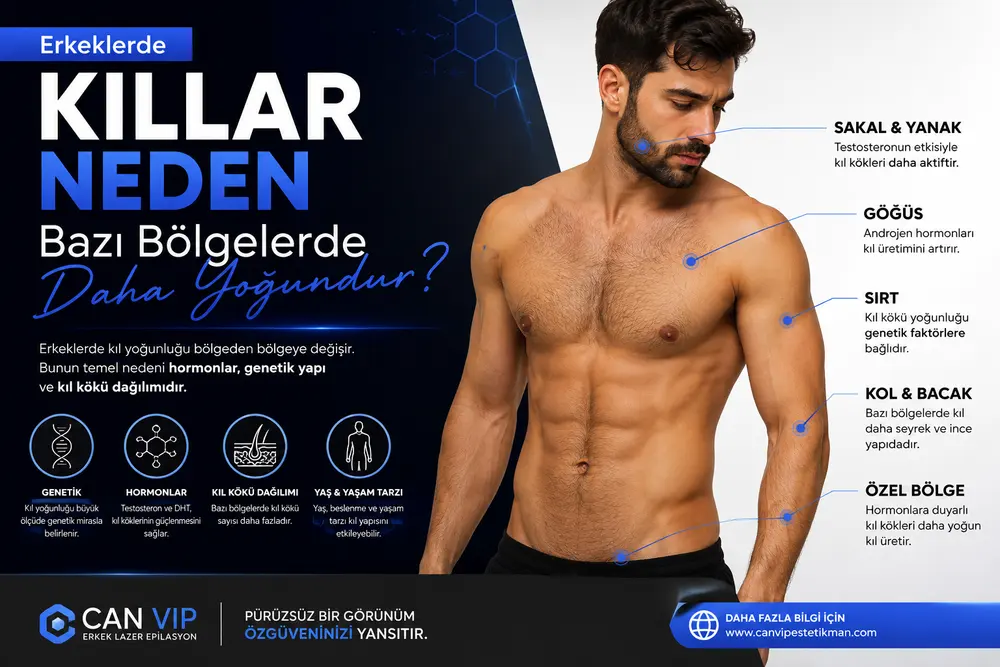 Erkeklerde vücut bölgelerine göre kıl yoğunluğunun farklı dağılımı