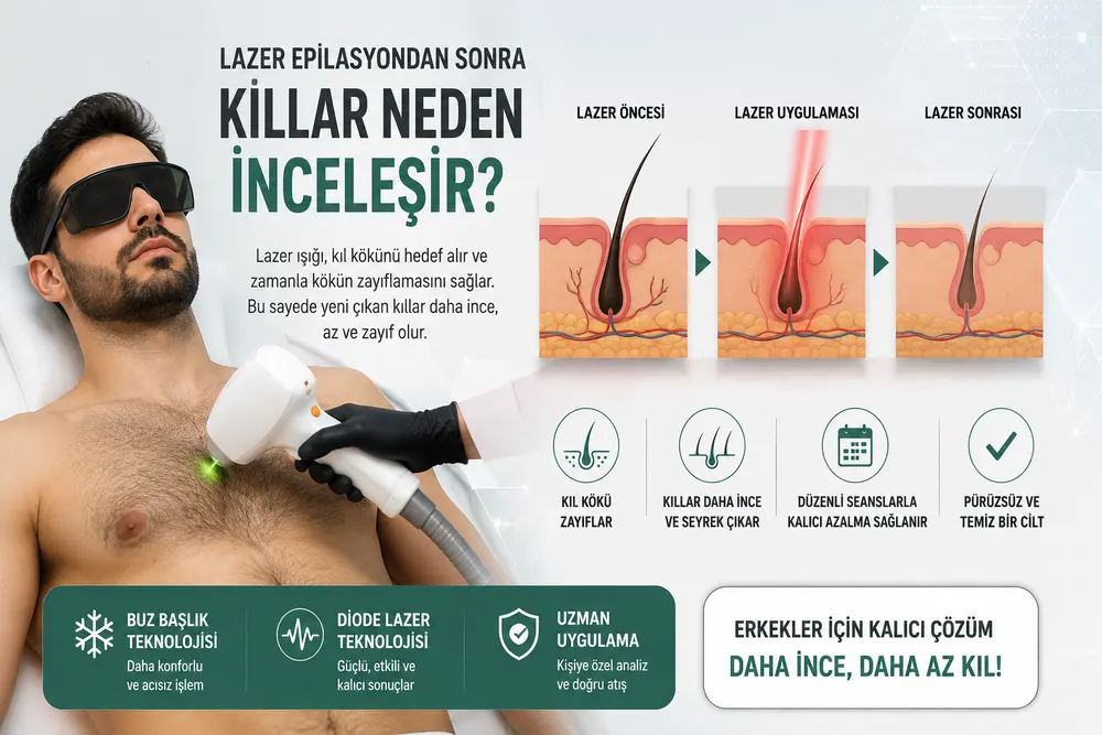 Erkek lazer epilasyonda seanslar ilerledikçe kıl yoğunluğundaki gerçekçi değişim
