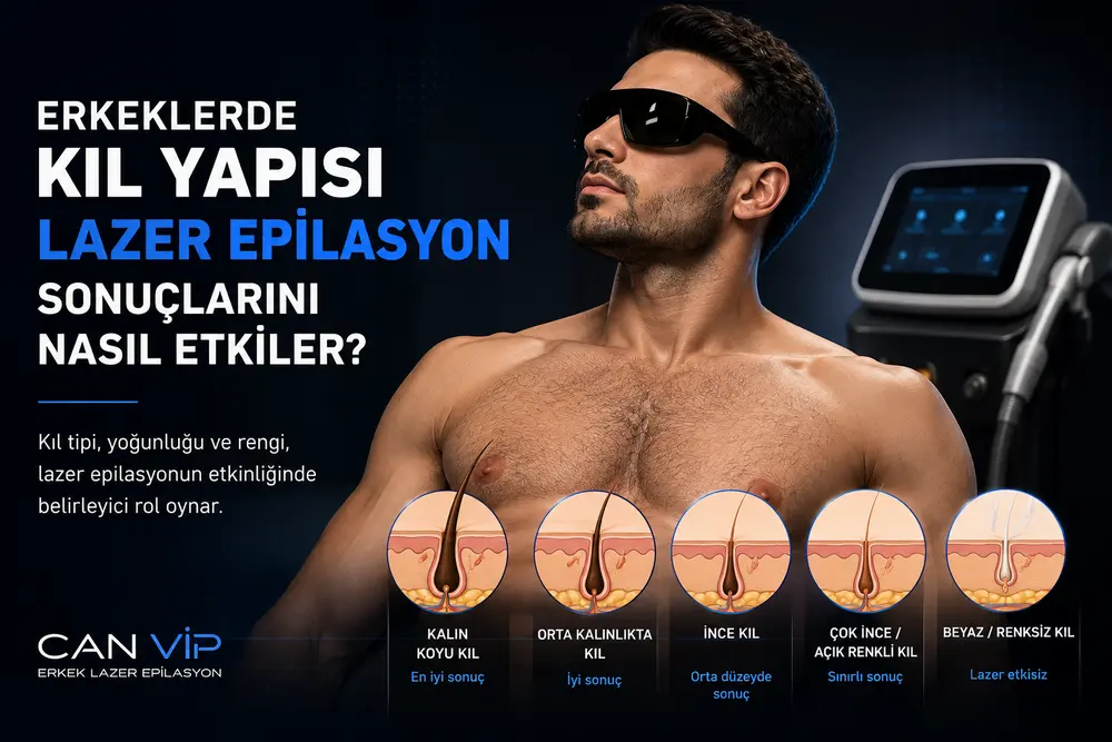 Kıl tipine göre erkek lazer epilasyon sonucu: kalın koyu kıldan beyaz kıla kadar beklenen yanıt