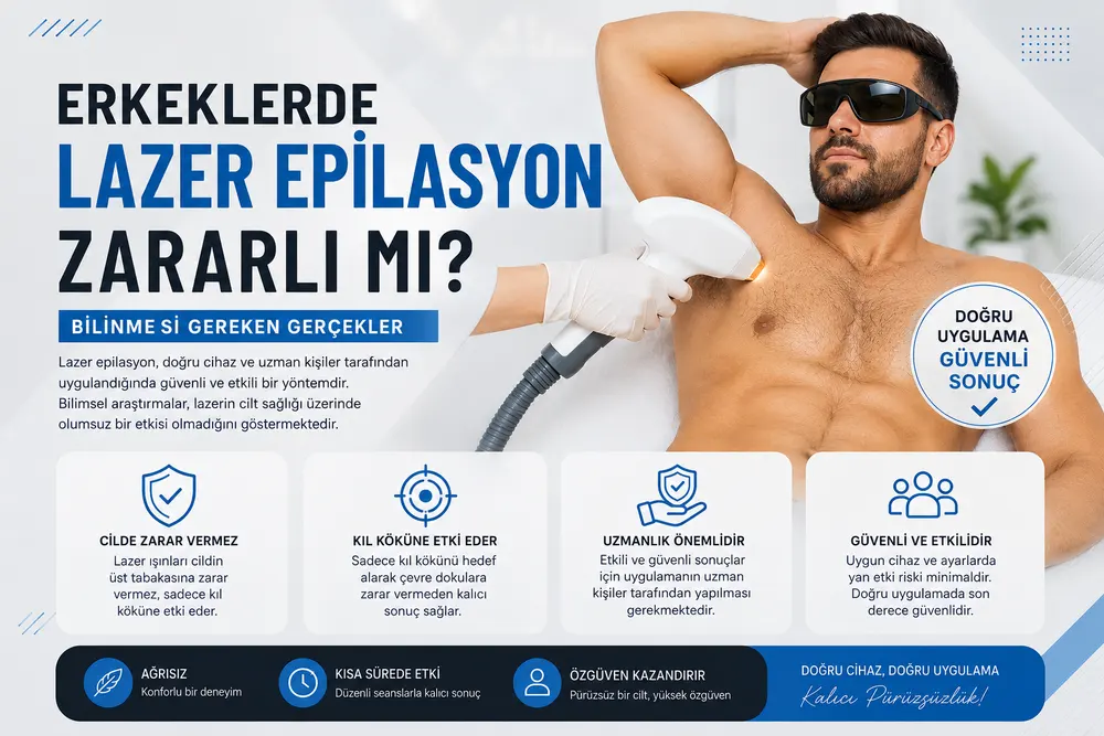 Erkek lazer epilasyonda cilt ve kıl yapısının uzman tarafından değerlendirilmesini temsil eden görsel