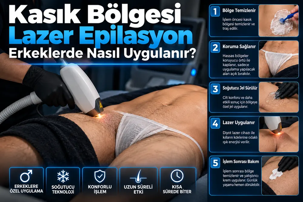 Erkeklerde kasık bölgesi lazer epilasyon uygulama adımları – Adana erkek lazer epilasyon