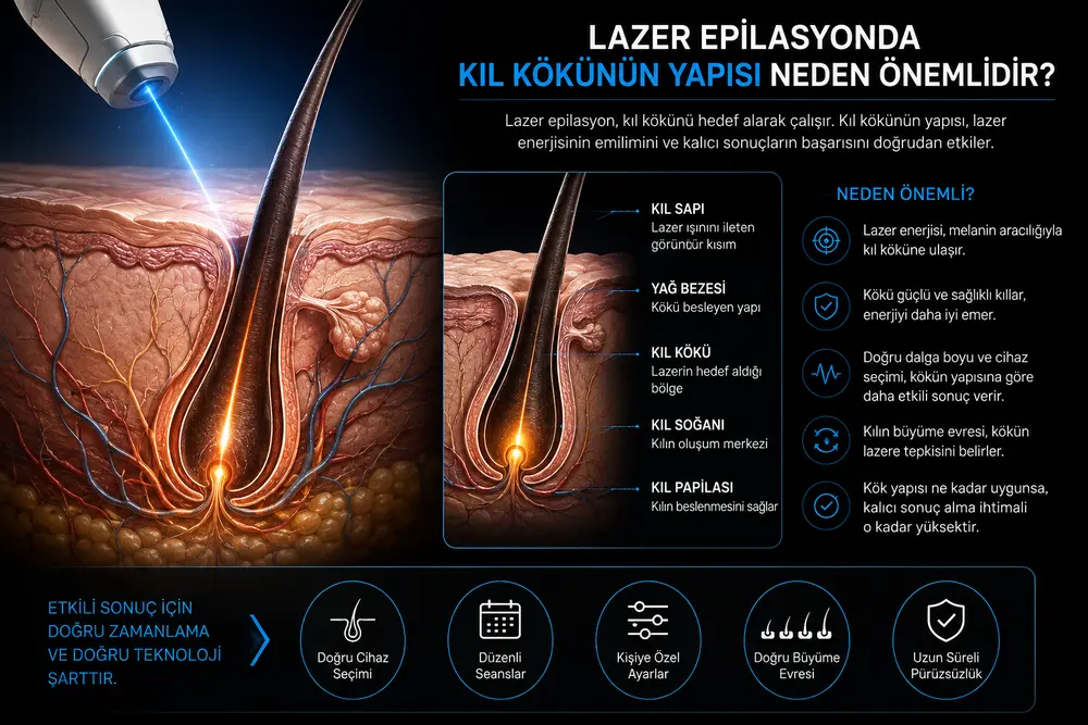 Kıl kökü ve folikül yapısı — lazerin hedeflediği bölgenin gösterimi