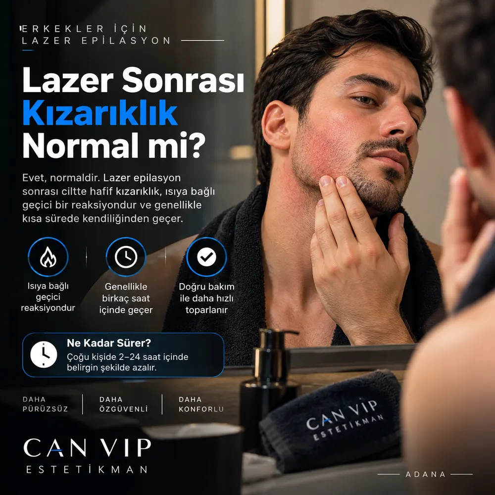 Can Vip Erkek Bakım'da erkek lazer epilasyon sonrası cilt bakımı ve kızarıklık takibi