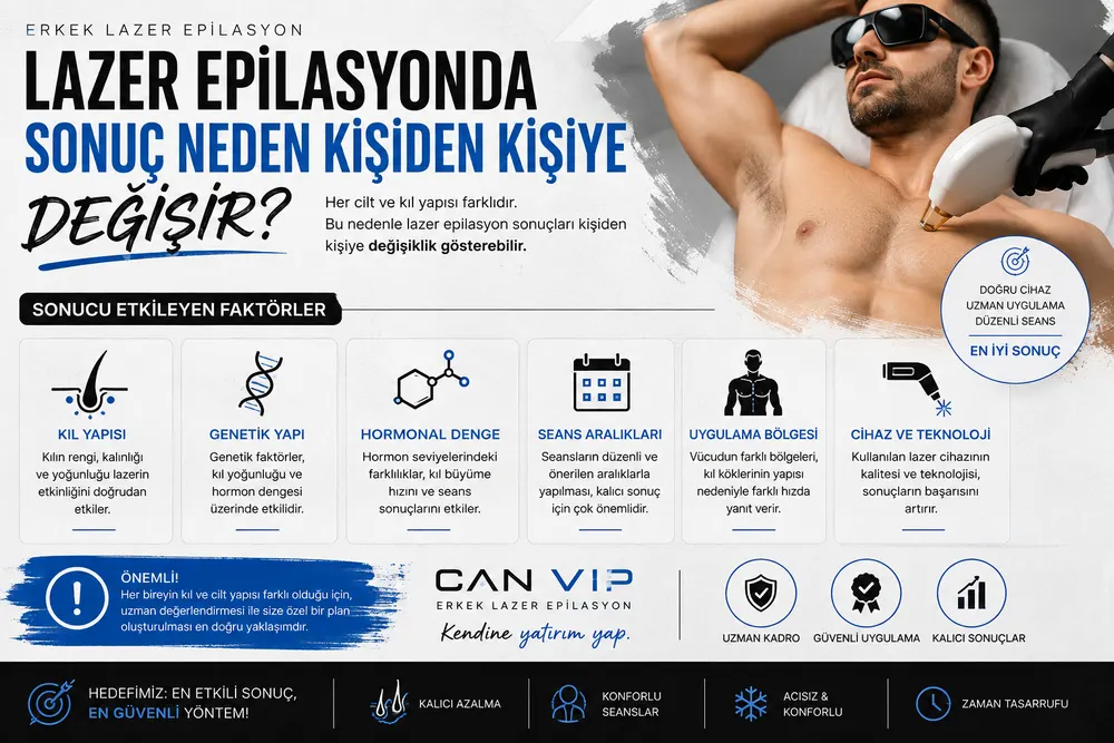 Erkek lazer epilasyonda kıl kökü ve melanin hedeflemesinin anlatıldığı görsel