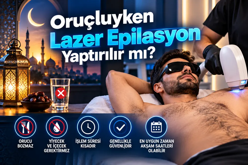Oruçluyken erkek lazer epilasyon seansı öncesi cilt ve kıl değerlendirmesi