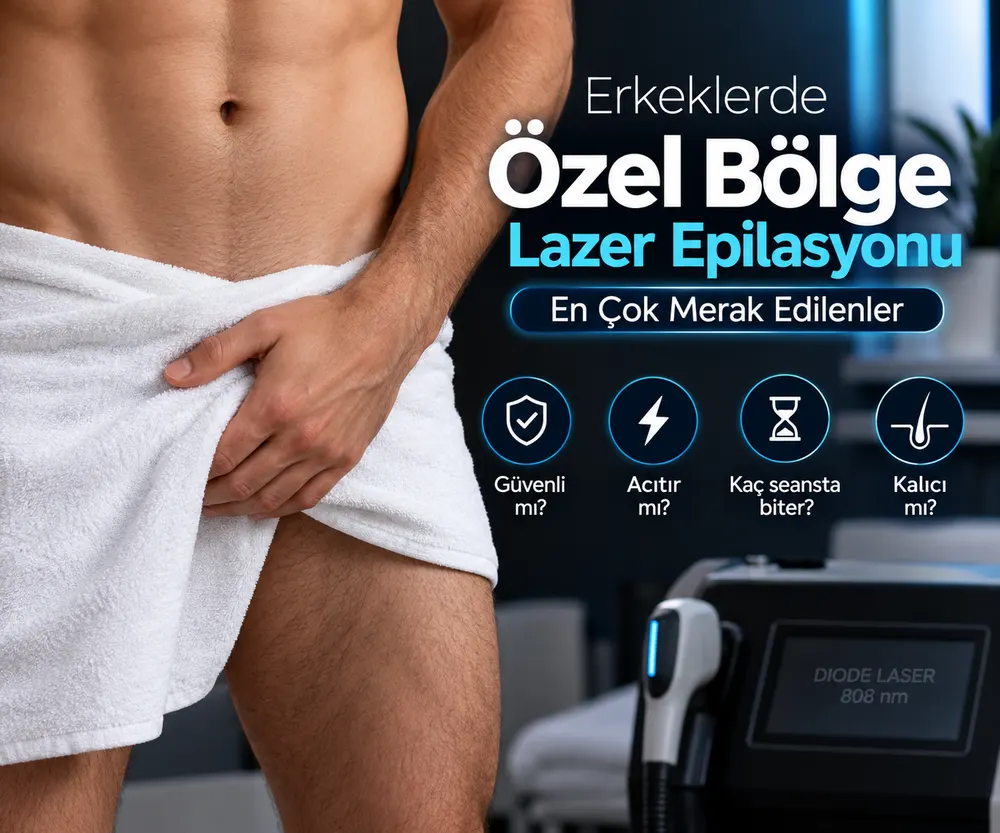 Erkek lazer epilasyonunda soğutmalı diode lazer başlığıyla hassas bölge uygulaması