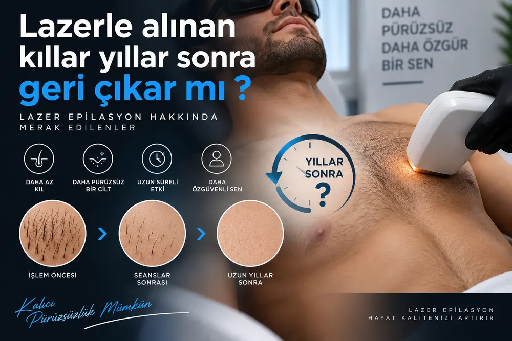 Erkek lazer epilasyon sonrası uzun vadede kıl yapısındaki değişimin gösterildiği görsel